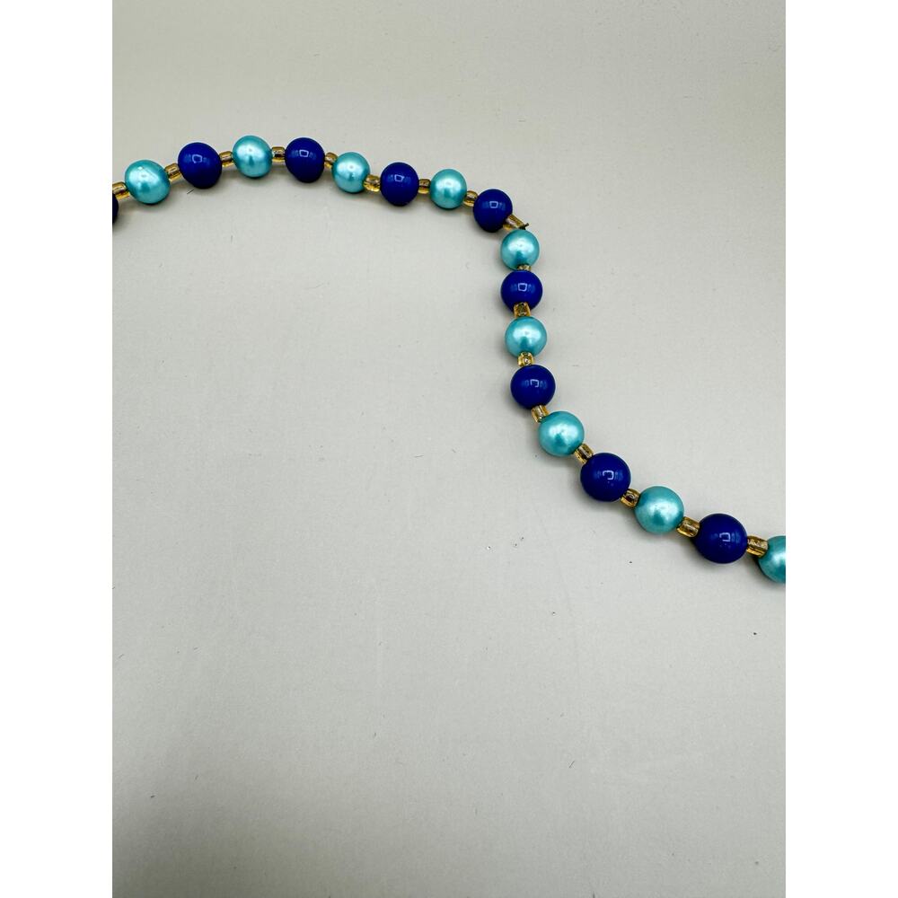 Vintage Blue Teal Gold Metallic Beaded Necklace - Picture 7 of 10